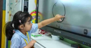 student drawing on screen