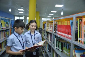 two students in school library
