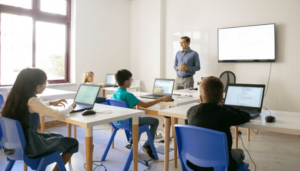 Classroom teaching environment demonstrating international school.