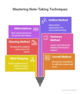 Student making organized study notes.