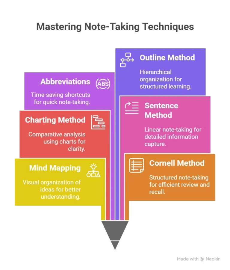 Student making organized study notes.