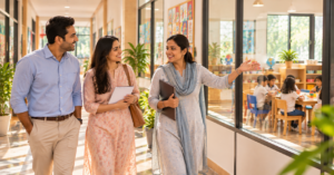 Parents asking questions during a school campus visit at GIIS Whitefield