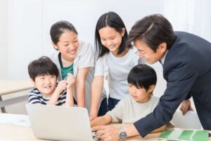 正在进行小组活动的小学生和老师