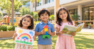 Children at nursery, LKG and UKG stages learning in an early-years classroom at GIIS Noida